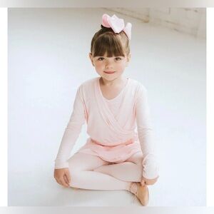 Flo dancewear Crossover Long Sleeves Wrap Top in pink Medium gymnastics ballet